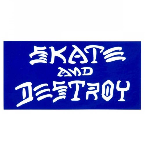 4 in x 2 in THRASHER MAGAZINE STICKER Skate And Destroy Blue/White 
