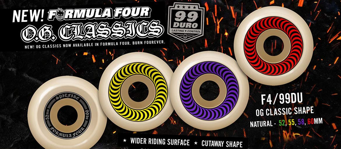 Formula Four OG CLASSIC Skateboard Wheels 52mm 99a NEW & SEALED Details about   SPITFIRE 