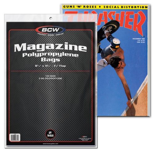 The BCW Magazine Bags are an acid free, archival quality product made of crystal clear polypropylene. Use this item to protect and store your collectible Magazines Available in two sizes so you can now fit your thickest magazine into the appropriate bag.