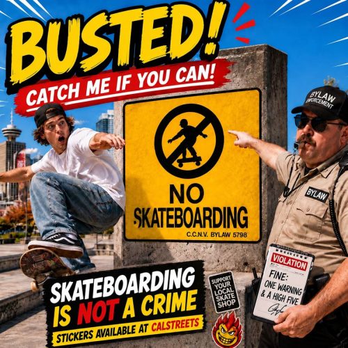 No Skateboarding NORTH VAN BYLAW 5798 Sticker YELLOW 3" X 3"